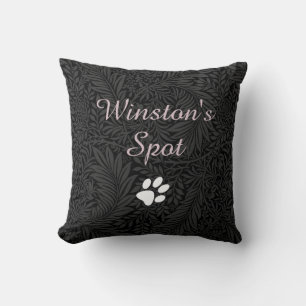 Aangepaste Pet Naam Black Floral Blush Pink Script Kussen