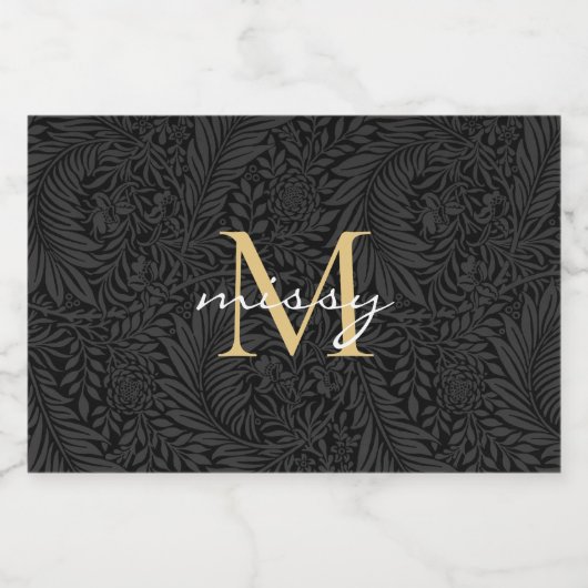 Aangepaste Pet Name Black Botanical Gold Script Voedselcontainer Etiket (Enkel label)