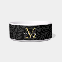 Aangepaste Pet Name Black Botanical Gold Script Voerbakje