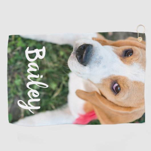 Aangepaste Pet Name Typografie en Foto Golfhanddoek (Horizontaal)