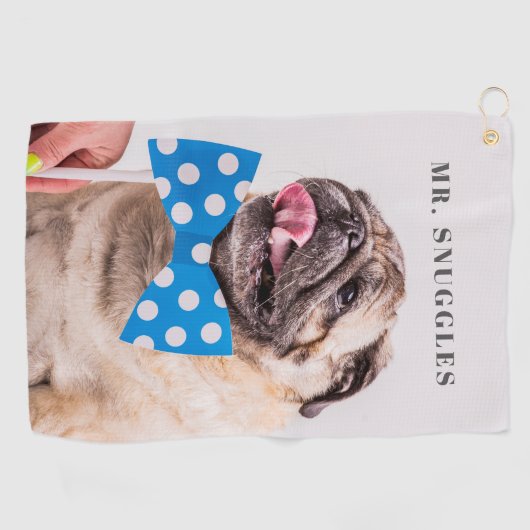 Aangepaste Pet Name Typografie en Foto Golfhanddoek (Horizontaal)