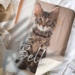 Aangepaste Pet Name Typografie en Foto Sherpa Deken