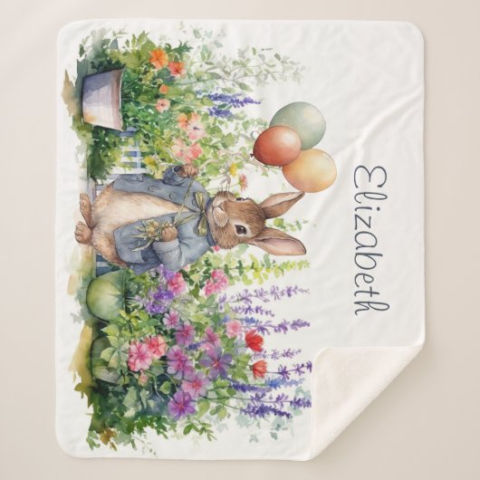 Aangepaste Peter de konijn ballonnen tuin Sherpa Deken (Voorkant)