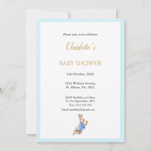 Aangepaste Peter het konijn Baby shower Kaart (Achterkant)