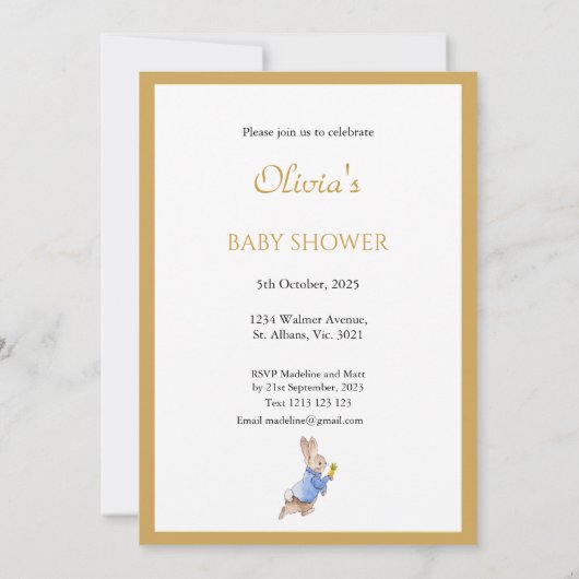 Aangepaste Peter het konijn Baby shower Kaart (Achterkant)