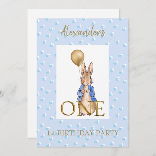 Aangepaste Peter het konijn Eerste Verjaardag Kaart (Voorkant / Achterkant)