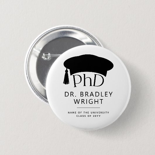 Aangepaste PhD Doctoraat Hoed Doctoraat Diploma Af Ronde Button 5,7 Cm (Voorkant /achterkant)