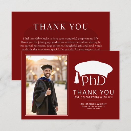 Aangepaste PhD Doctorshoed Doctoraat Afstuderen Bedankkaart (Voorkant / Achterkant)