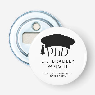Aangepaste PhD Doctorshoed Doctoraat Afstuderen Button Flesopener