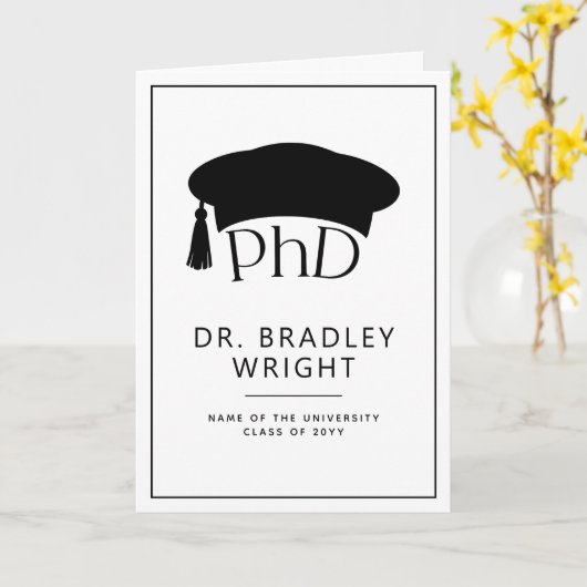 Aangepaste PhD Doctorshoed Doctoraat Afstuderen Kaart (Gele Bloem)