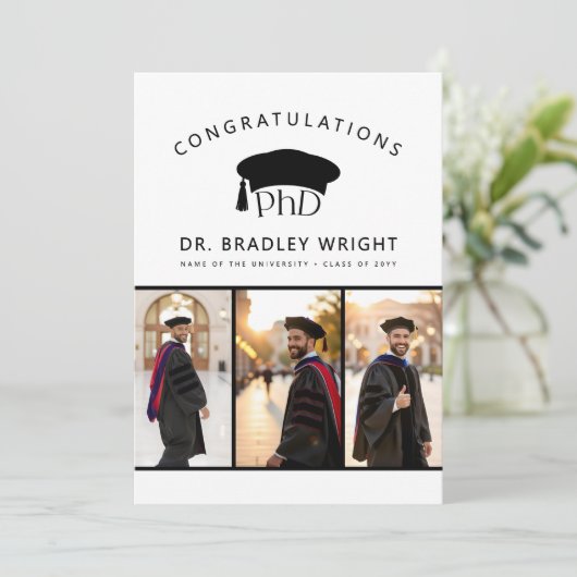 Aangepaste PhD Doctorshoed Doctoraat Afstuderen Kaart (Staand voorkant)