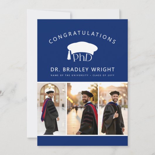 Aangepaste PhD Doctorshoed Doctoraat Afstuderen Kaart (Voorkant)