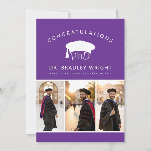 Aangepaste PhD Doctorshoed Doctoraat Afstuderen Kaart (Voorkant)