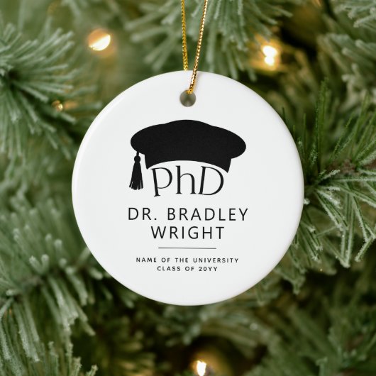 Aangepaste PhD Doctorshoed Doctoraat Afstuderen Keramisch Ornament (Boom)