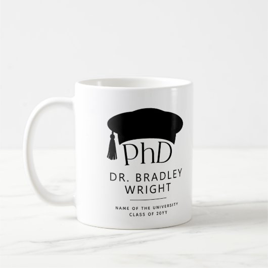 Aangepaste PhD Doctorshoed Doctoraat Afstuderen Koffiemok (Links)