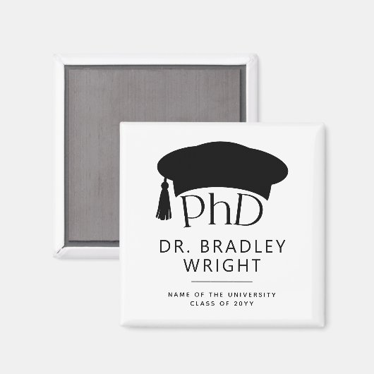 Aangepaste PhD Doctorshoed Doctoraat Afstuderen Magneet (Voorkant / Achterkant)
