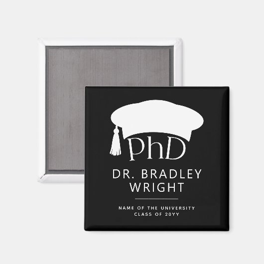 Aangepaste PhD Doctorshoed Doctoraat Afstuderen Magneet (Voorkant / Achterkant)