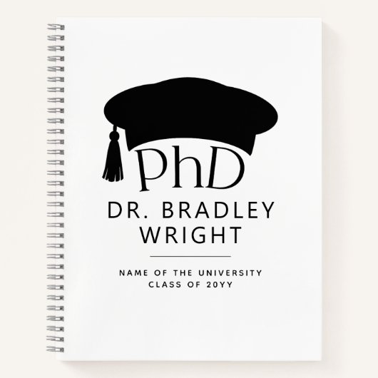 Aangepaste PhD Doctorshoed Doctoraat Afstuderen Notitieboek (Voorkant)