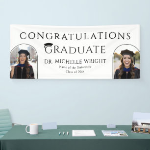 Aangepaste PhD Doctorshoed Doctoraat Afstuderen Spandoek