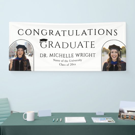 Aangepaste PhD Doctorshoed Doctoraat Afstuderen Spandoek (Beurs)