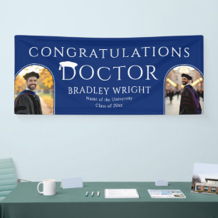 Aangepaste PhD Doctorshoed Doctoraat Afstuderen Spandoek