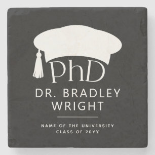 Aangepaste PhD Doctorshoed Doctoraat Afstuderen Stenen Onderzetter