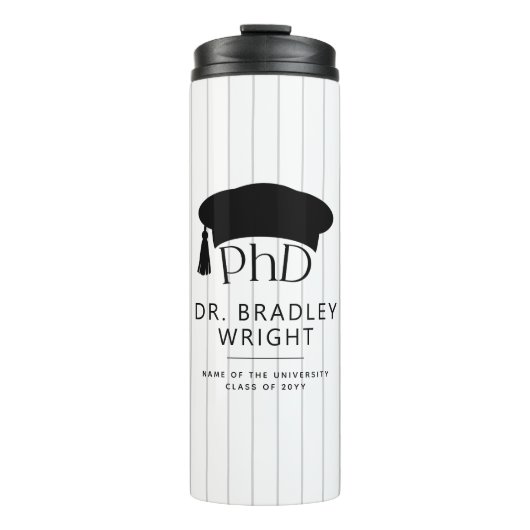Aangepaste PhD Doctorshoed Doctoraat Afstuderen Thermosbeker (Voorkant)