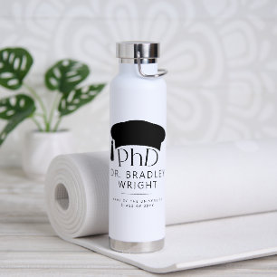 Aangepaste PhD Doctorshoed Doctoraat Afstuderen Waterfles