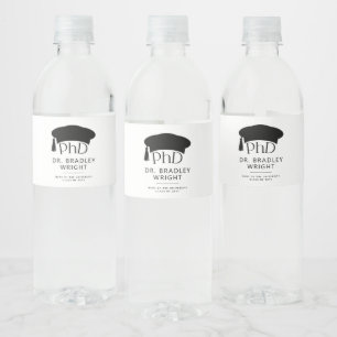 Aangepaste PhD Doctorshoed Doctoraat Afstuderen Waterfles Etiket