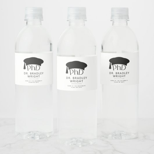 Aangepaste PhD Doctorshoed Doctoraat Afstuderen Waterfles Etiket (Flessen)