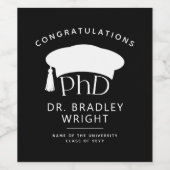 Aangepaste PhD Doctorshoed Doctoraat Afstuderen Wijn Etiket (Enkel label)