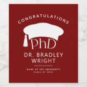 Aangepaste PhD Doctorshoed Doctoraat Afstuderen Wijn Etiket (Enkel label)