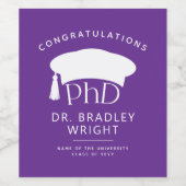 Aangepaste PhD Doctorshoed Doctoraat Afstuderen Wijn Etiket (Enkel label)