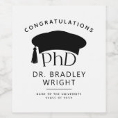 Aangepaste PhD Doctorshoed Doctoraat Afstuderen Wijn Etiket (Enkel label)