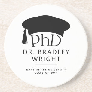 Aangepaste PhD Doctorshoed Doctoraat Afstuderen Zandsteen Onderzetter