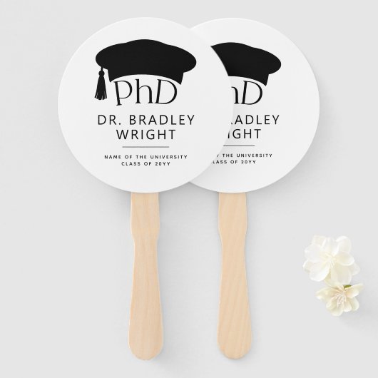 Aangepaste PhD Doctorshoed Doctoraat Diploma Afstu Handwaaier (Voorkant en achterkant)