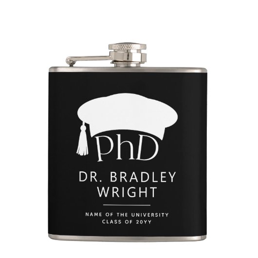 Aangepaste PhD Doctorshoed Doctoraat Diploma Afstu Heupfles (Voorkant)