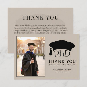 Aangepaste PhD Doctorshoed Doctorale Graad Afstude Bedankkaart