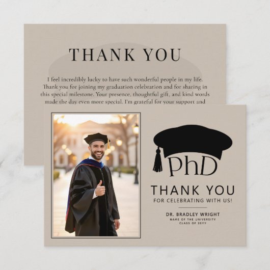 Aangepaste PhD Doctorshoed Doctorale Graad Afstude Bedankkaart (Voorkant / Achterkant)