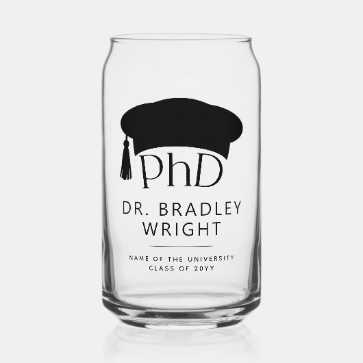 Aangepaste PhD Doctorshoed Doctorale Graad Afstude Blikvorm Glas (Voorkant)