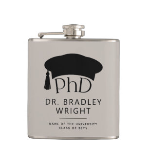 Aangepaste PhD Doctorshoed Doctorale Graad Afstude Heupfles
