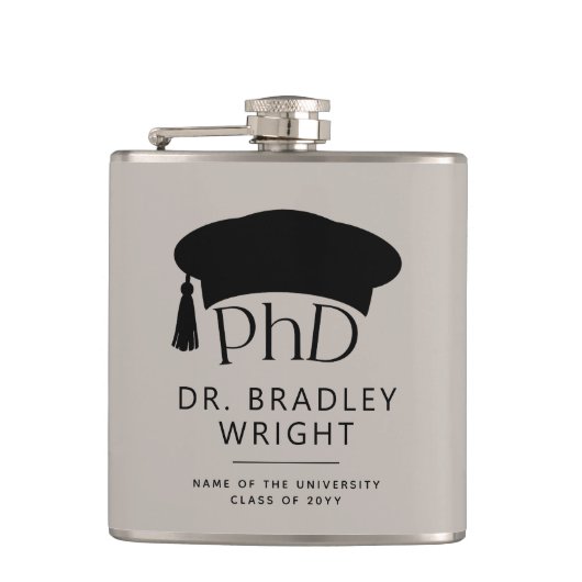 Aangepaste PhD Doctorshoed Doctorale Graad Afstude Heupfles (Voorkant)