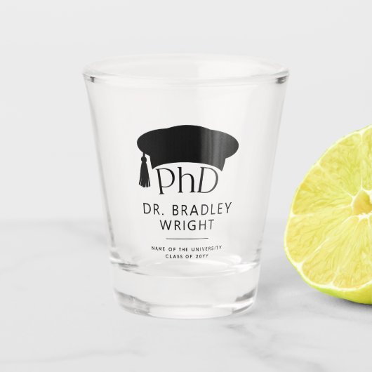Aangepaste PhD Doctorshoed Doctorale Graad Afstude Shot Glas (Voorkant)