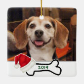 Aangepaste Photo Cute Dog Bone met Santa Hat Keramisch Ornament (Achterkant)