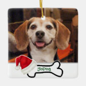 Aangepaste Photo Cute Dog Bone met Santa Hat Keramisch Ornament (Voorkant)
