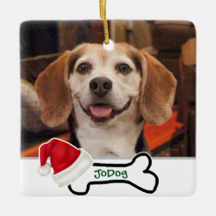 Aangepaste Photo Cute Dog Bone met Santa Hat Keramisch Ornament