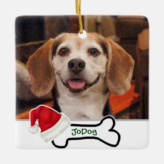 Aangepaste Photo Cute Dog Bone met Santa Hat Keramisch Ornament (Voorkant)