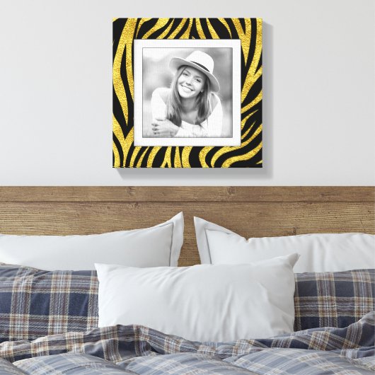 Aangepaste Photo Gold-Zebra Canvas Afdruk (Insitu (Slaapkamer))