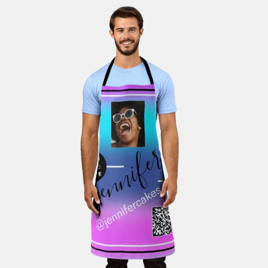 Aangepaste Photo Logo QR Menu CODE Kleurtherapie B Schort (Gedragen)