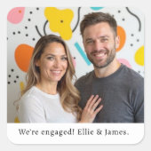 Aangepaste Photo Name Verloving Announcement Scrip Vierkante Sticker (Voorkant)